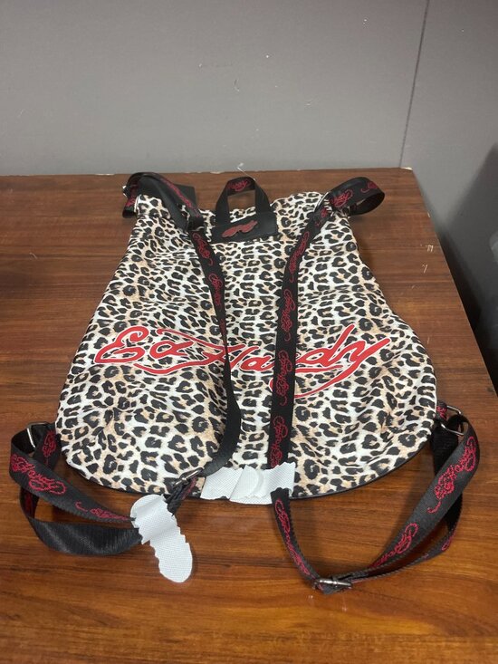 Ed Hardy Y2K Eternal Love Leopard Print Drawstring Backpack Rhinestone Heart NWT